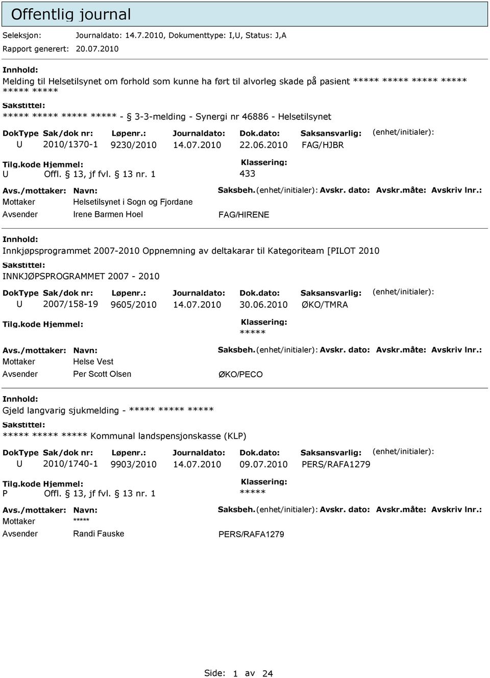 2010 433 Mottaker Helsetilsynet i Sogn og Fjordane rene Barmen Hoel FAG/HRENE nnhold: nnkjøpsprogrammet 2007-2010 Oppnemning av deltakarar til Kategoriteam [PLOT 2010