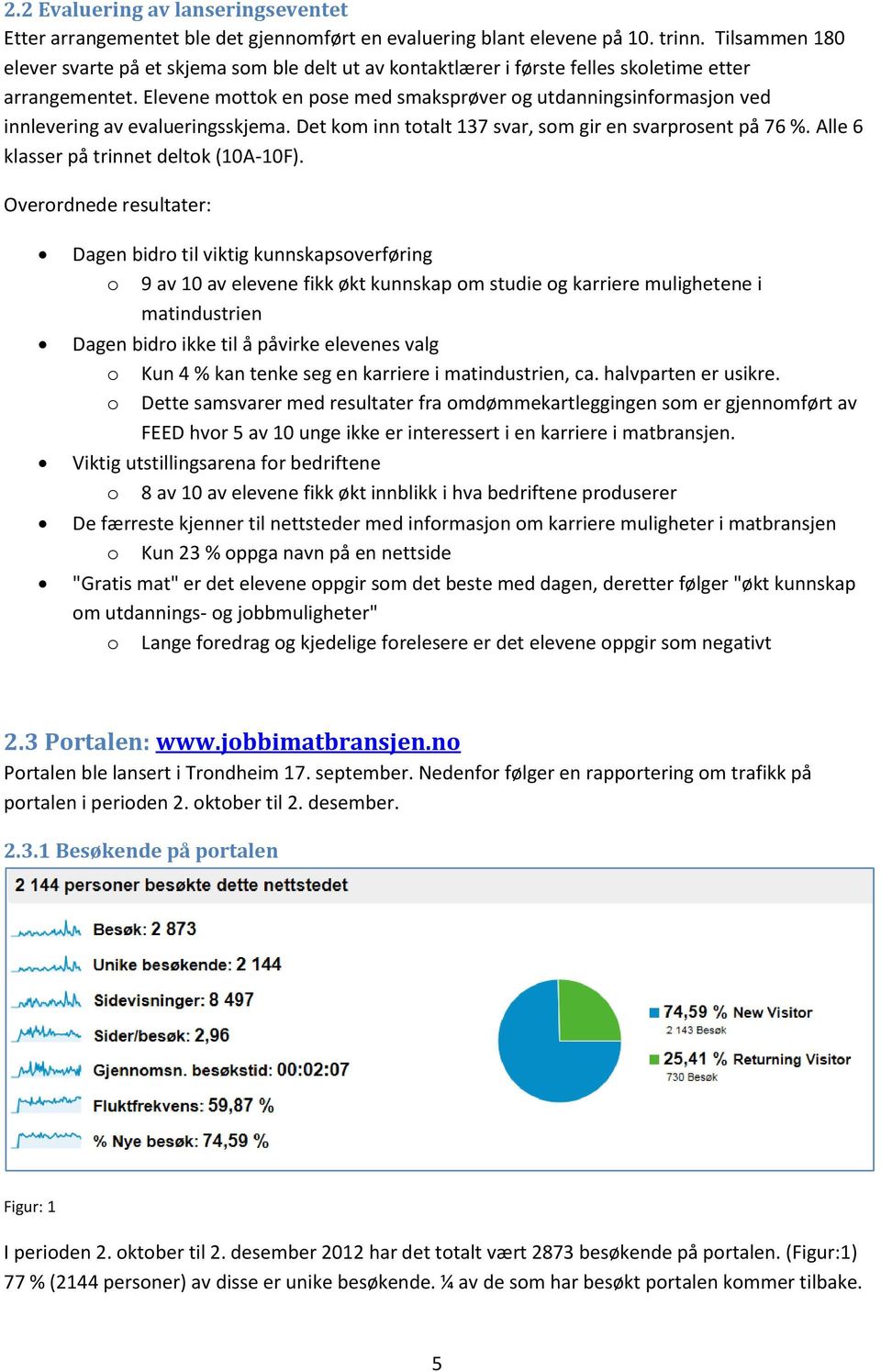 Elevene mottok en pose med smaksprøver og utdanningsinformasjon ved innlevering av evalueringsskjema. Det kom inn totalt 137 svar, som gir en svarprosent på 76 %.