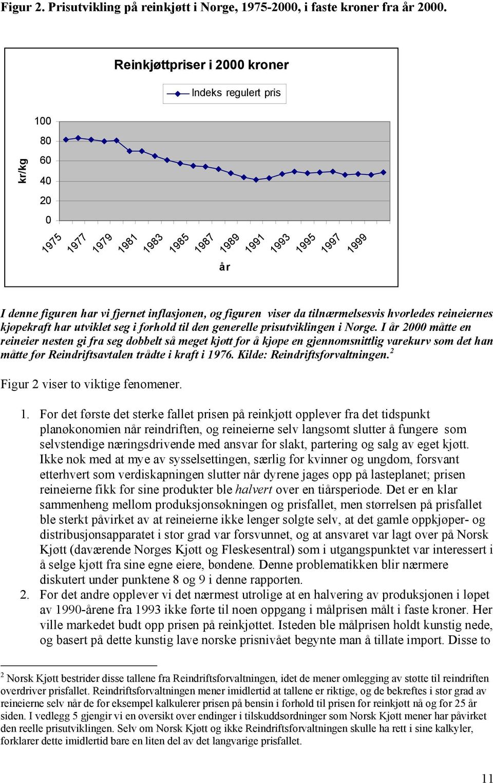 viser da tilnærmelsesvis hvorledes reineiernes kjøpekraft har utviklet seg i forhold til den generelle prisutviklingen i Norge.