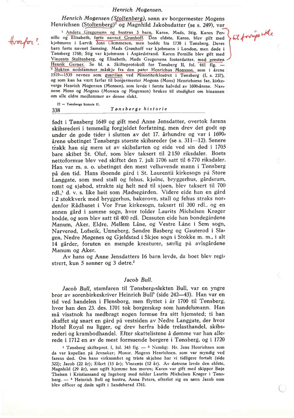 kjobmann i Larvik Jens Clemmesen, men bodde fra 1738 i Tønsberg. Deres barn førte navnet Samsing. Mads Grønhoff var kjobmann i London, men døde i Tønsberg 1768; Stig var kjobniann i Asgardstrand.