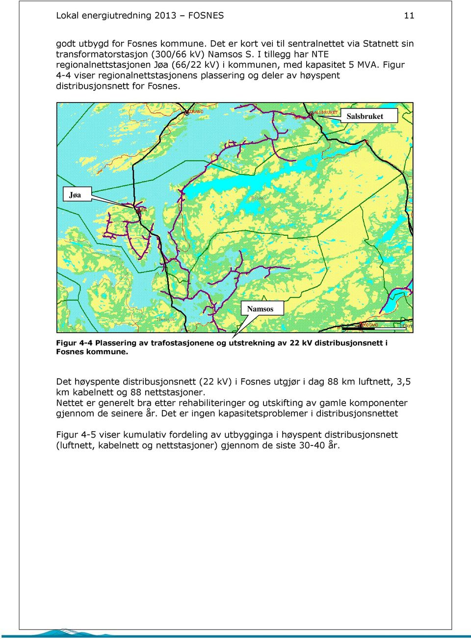 Salsbruket Jøa Namsos Figur 4-4 Plassering av trafostasjonene og utstrekning av 22 kv distribusjonsnett i Fosnes kommune.