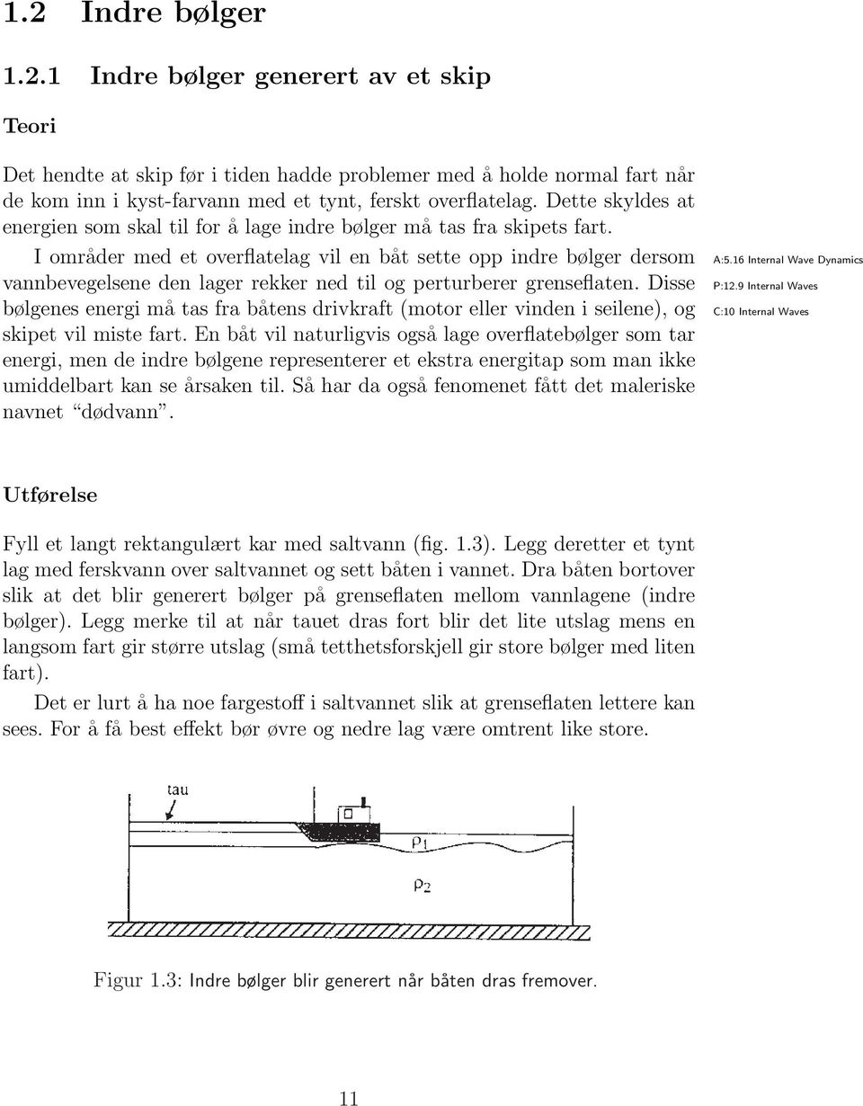 I områder med et overflatelag vil en båt sette opp indre bølger dersom vannbevegelsene den lager rekker ned til og perturberer grenseflaten.