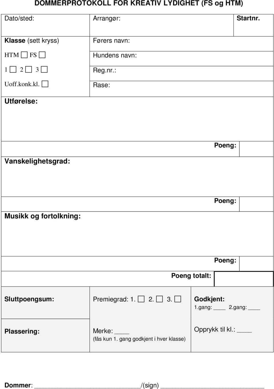 : Rase: Utførelse: Poeng: Vanskelighetsgrad: Poeng: Musikk og fortolkning: Poeng: Poeng totalt: