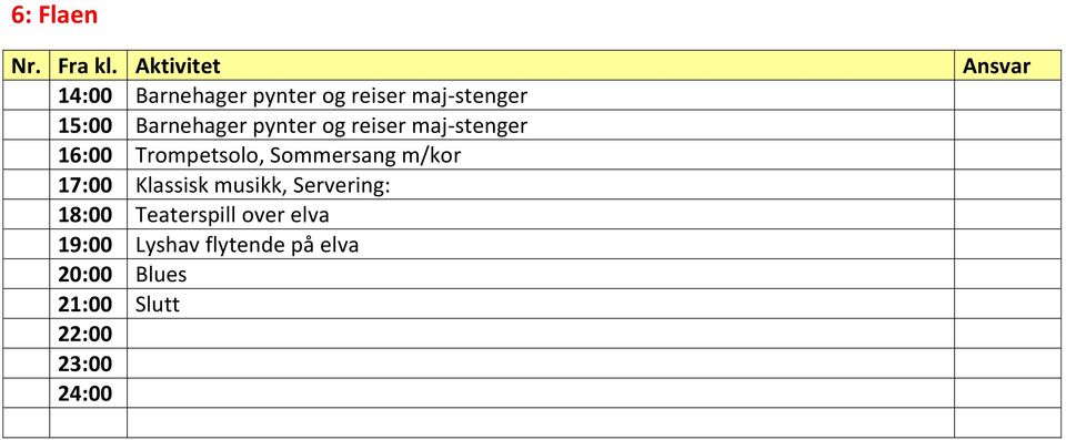 17:00 Klassisk musikk, Servering: 18:00 Teaterspill