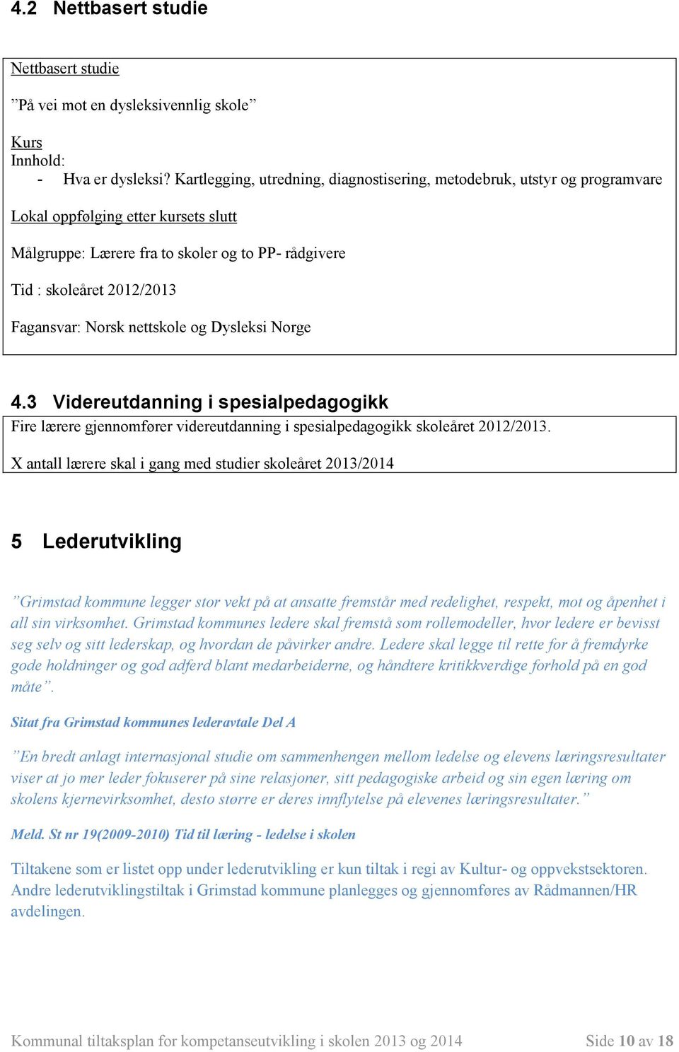 Fagansvar: Norsk nettskole og Dysleksi Norge 4.3 Videreutdanning i spesialpedagogikk Fire lærere gjennomfører videreutdanning i spesialpedagogikk skoleåret 2012/2013.