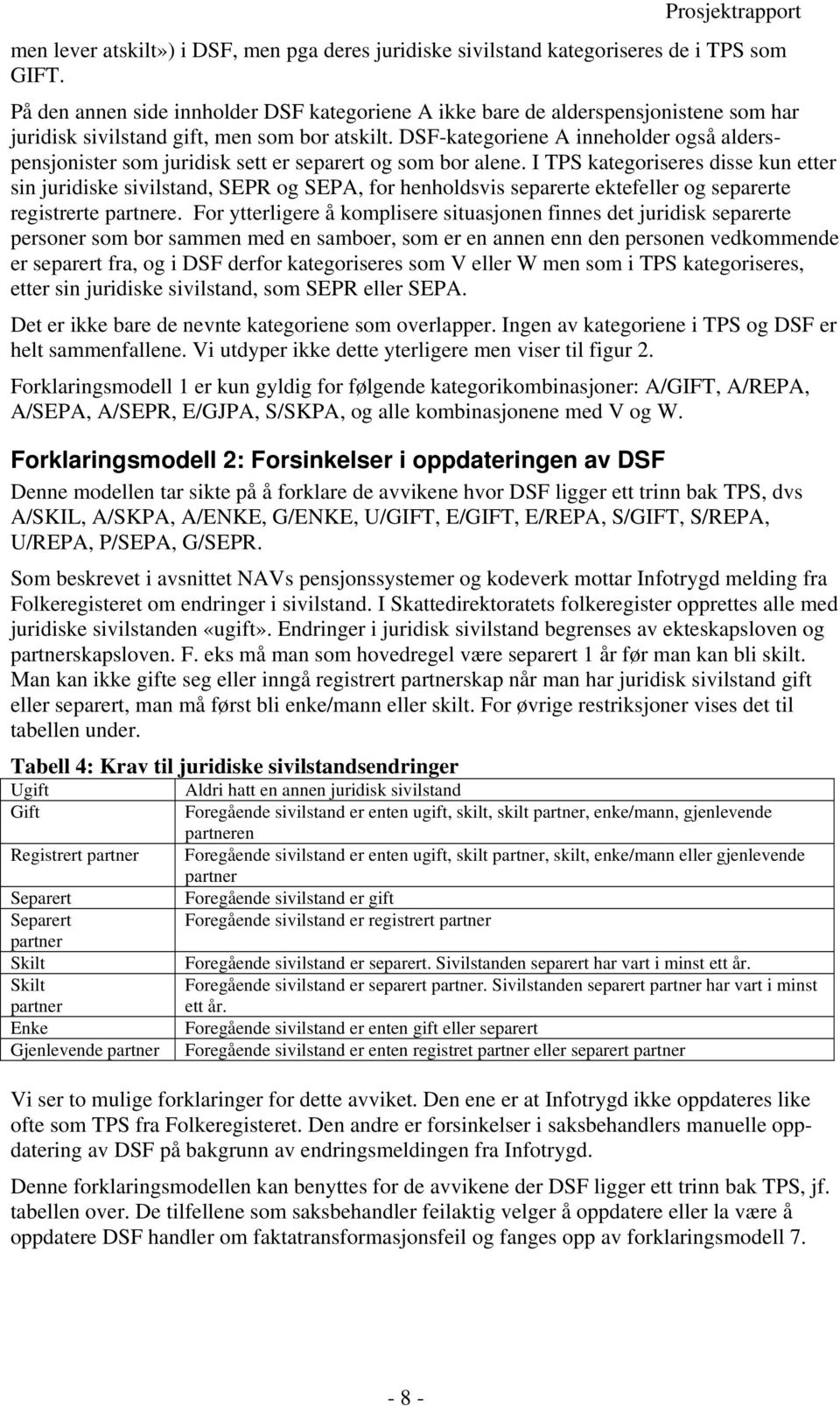 DSF-kategoriene A inneholder også alderspensjonister som juridisk sett er separert og som bor alene.