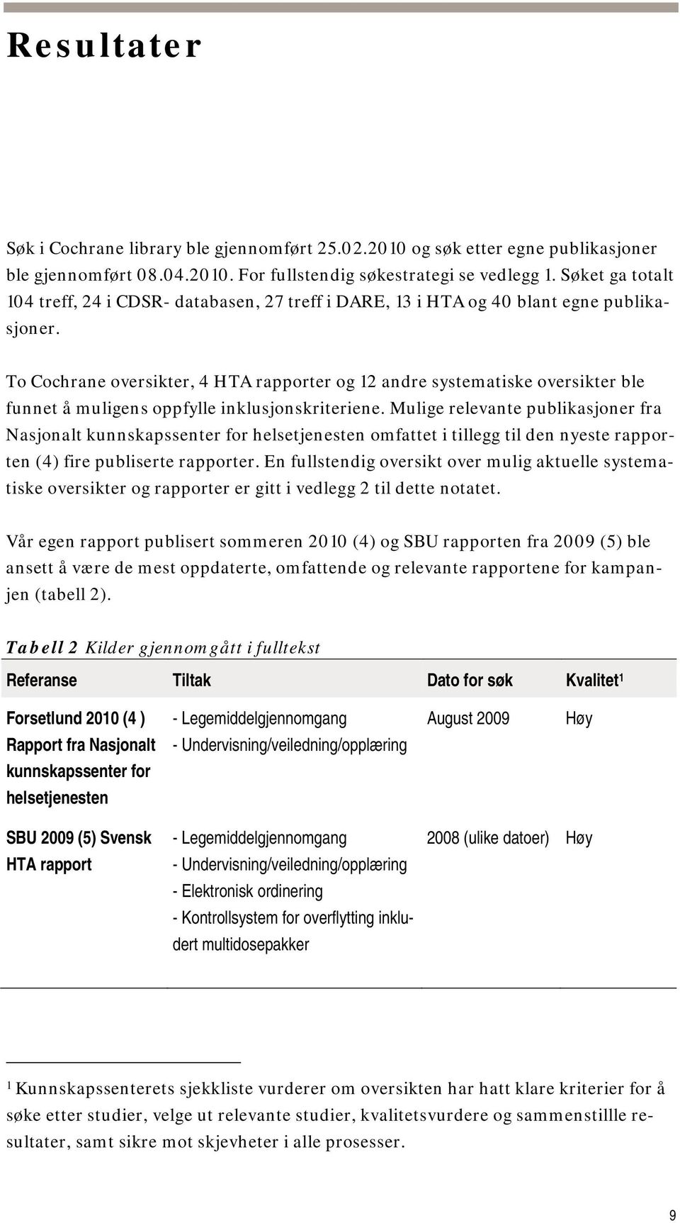 To Cochrane oversikter, 4 HTA rapporter og 12 andre systematiske oversikter ble funnet å muligens oppfylle inklusjonskriteriene.