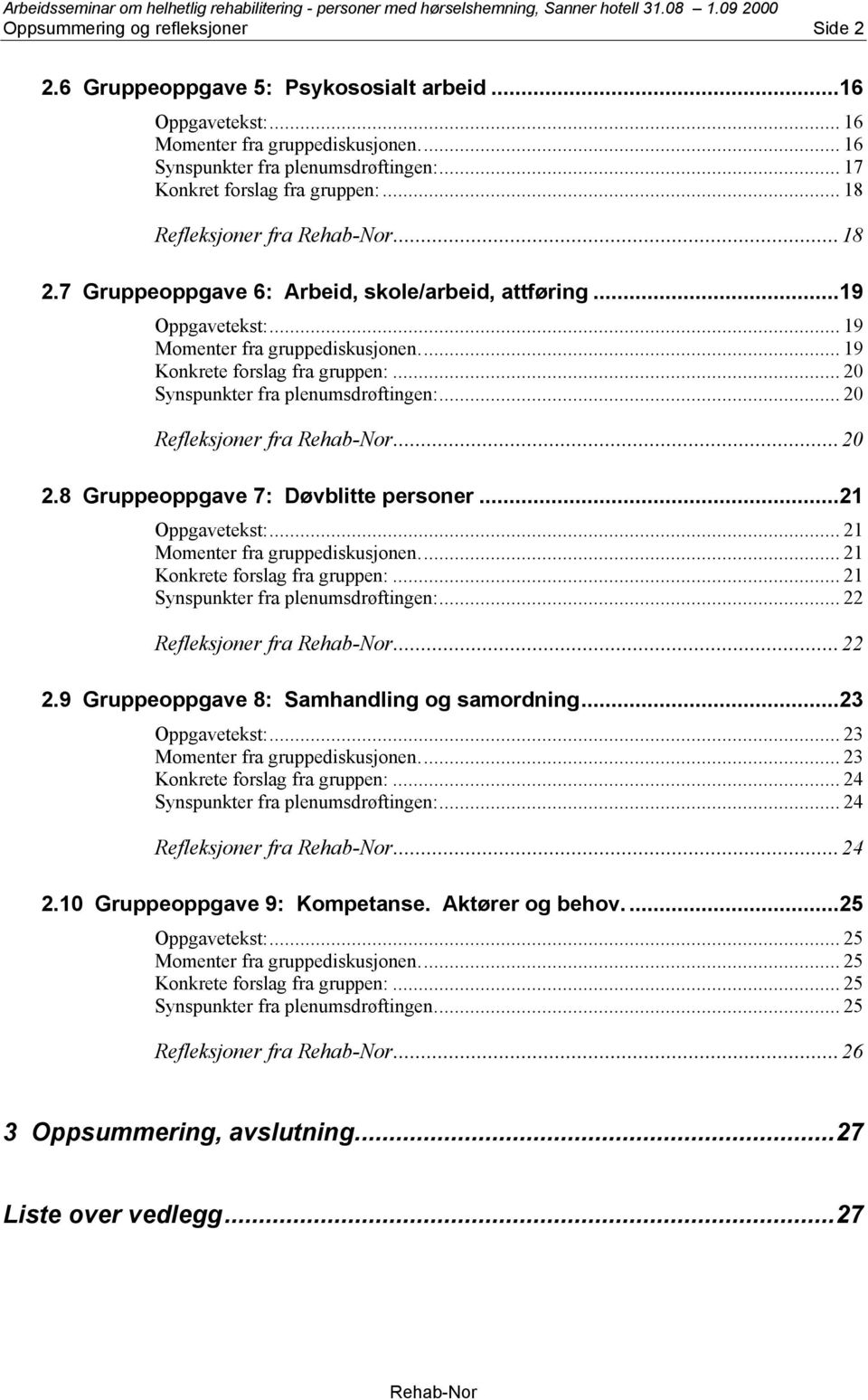 .. 19 Konkrete forslag fra gruppen:... 20 Synspunkter fra plenumsdrøftingen:... 20 Refleksjoner fra...20 2.8 Gruppeoppgave 7: Døvblitte personer...21 Oppgavetekst:... 21 Momenter fra gruppediskusjonen.