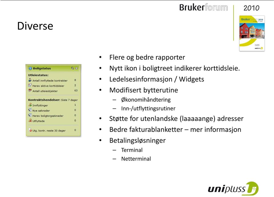 Ledelsesinformasjon / Widgets Modifisert bytterutine Økonomihåndtering Inn