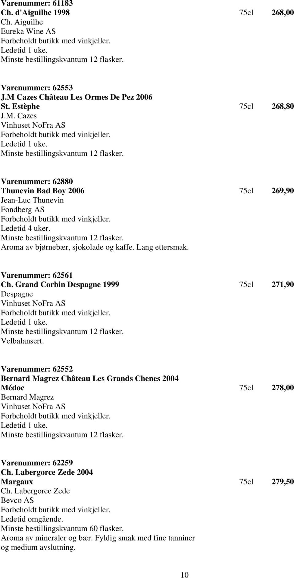 Grand Corbin Despagne 1999 75cl 271,90 Despagne Vinhuset NoFra AS Ledetid 1 uke. Velbalansert.