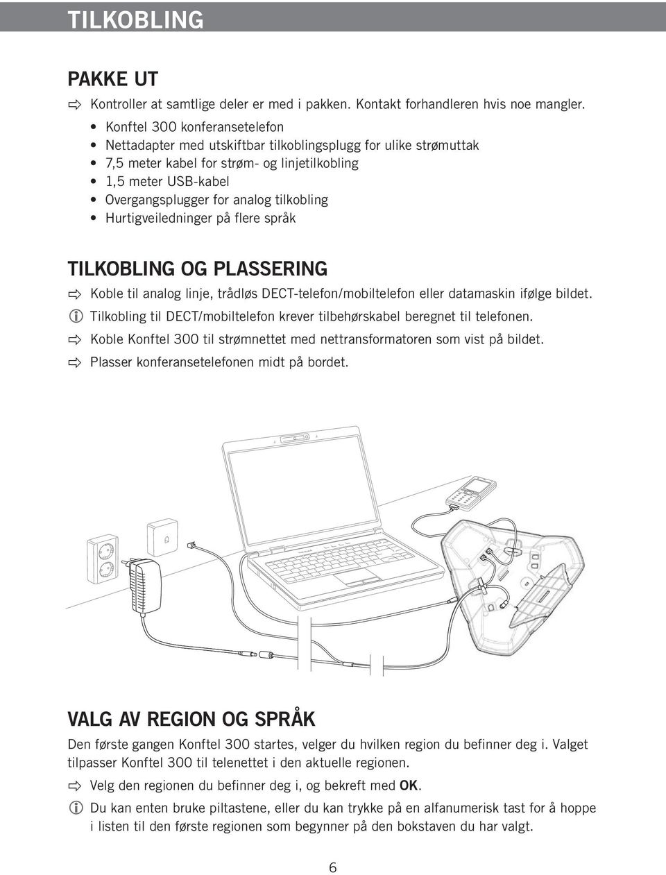 Hurtigveiledninger på flere språk TILKOBLING OG PLASSERING Koble til analog linje, trådløs DECT-telefon/mobiltelefon eller datamaskin ifølge bildet.