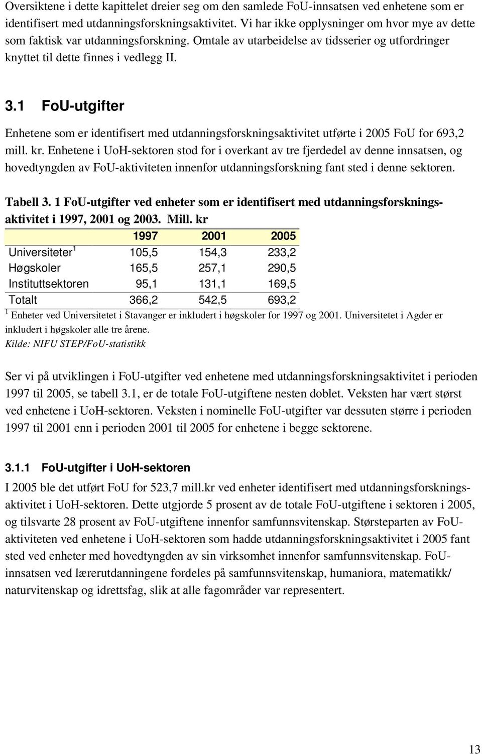 1 FoU-utgifter Enhetene som er identifisert med utdanningsforskningsaktivitet utførte i 2005 FoU for 693,2 mill. kr.