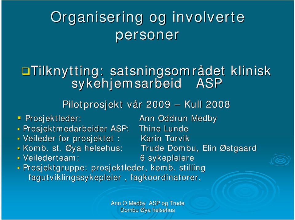 Lunde Veileder for prosjektet : Karin Torvik Komb.. st.