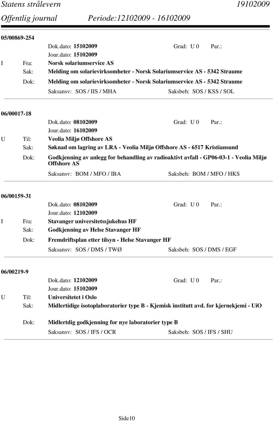 KSS / SOL 06/00017-18 Dok.dato: 08102009 Grad: U 0 Par.