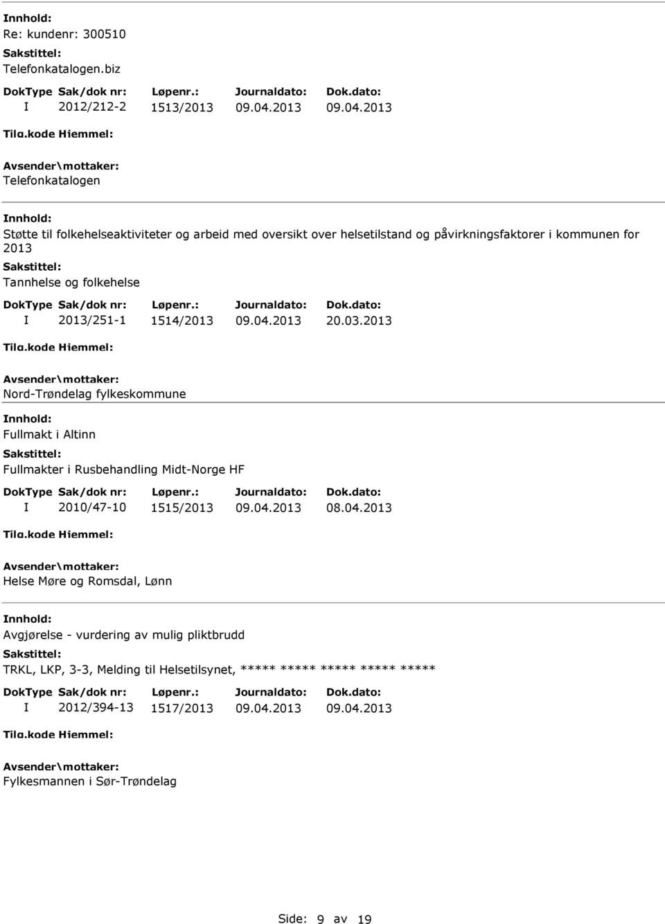 påvirkningsfaktorer i kommunen for 2013 Tannhelse og folkehelse 2013/251-1 1514/2013 20.03.