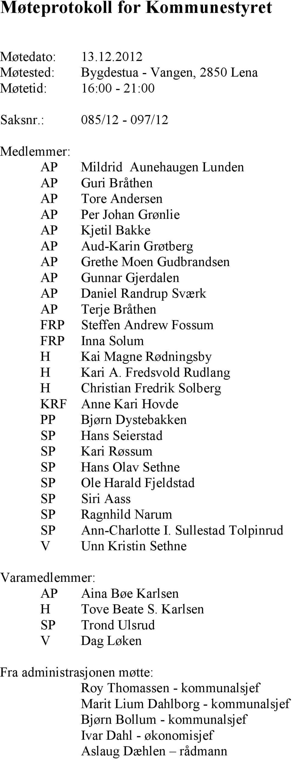 Grøtberg Grethe Moen Gudbrandsen Gunnar Gjerdalen Daniel Randrup Sværk Terje Bråthen Steffen Andrew Fossum Inna Solum Kai Magne Rødningsby Kari A.