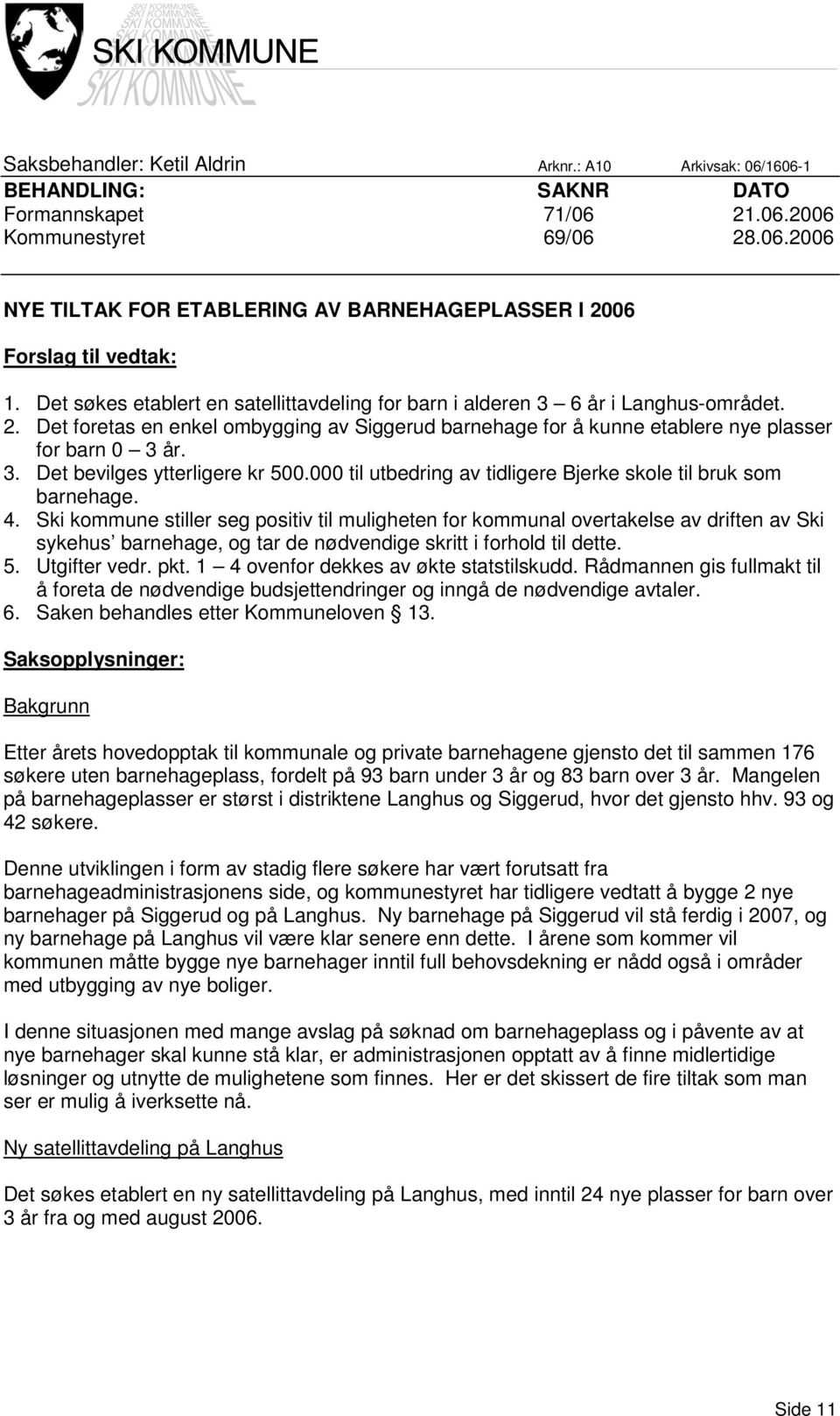 000 til utbedring av tidligere Bjerke skole til bruk som barnehage. 4.