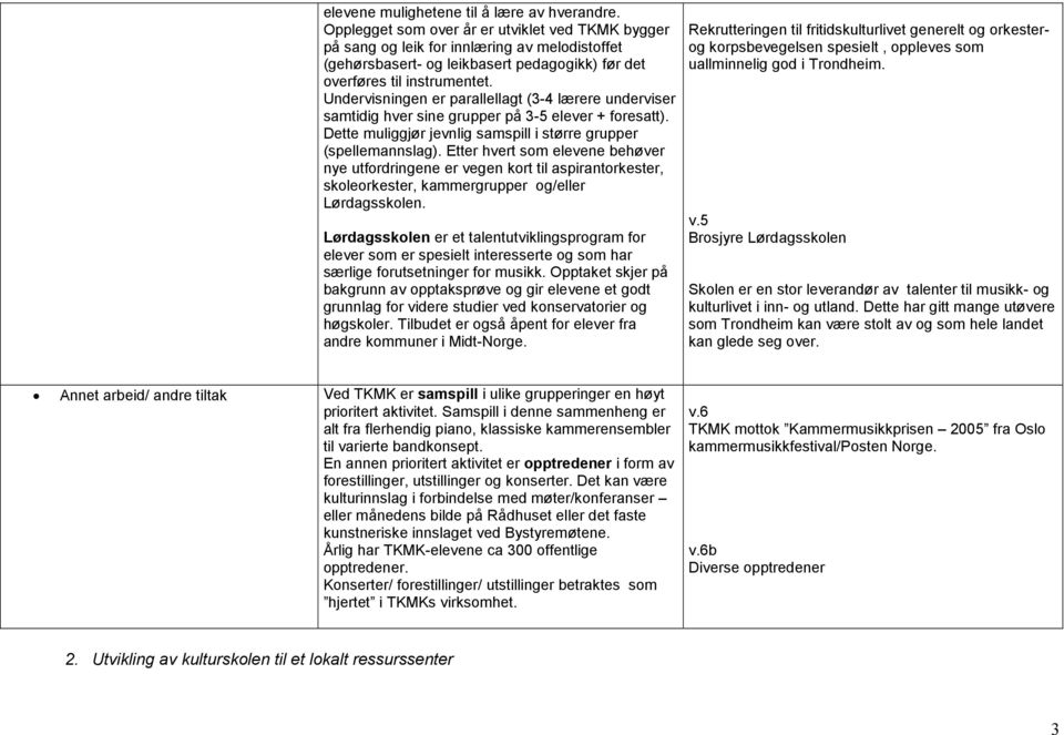 Undervisningen er parallellagt (3-4 lærere underviser samtidig hver sine grupper på 3-5 elever + foresatt). Dette muliggjør jevnlig samspill i større grupper (spellemannslag).