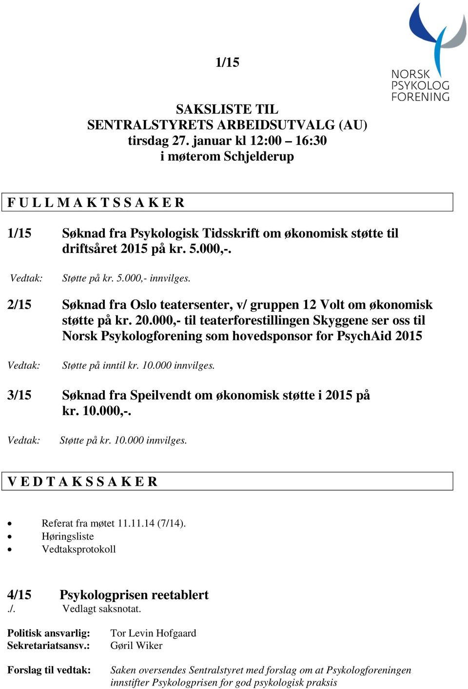 2/15 Søknad fra Oslo teatersenter, v/ gruppen 12 Volt om økonomisk støtte på kr. 20.