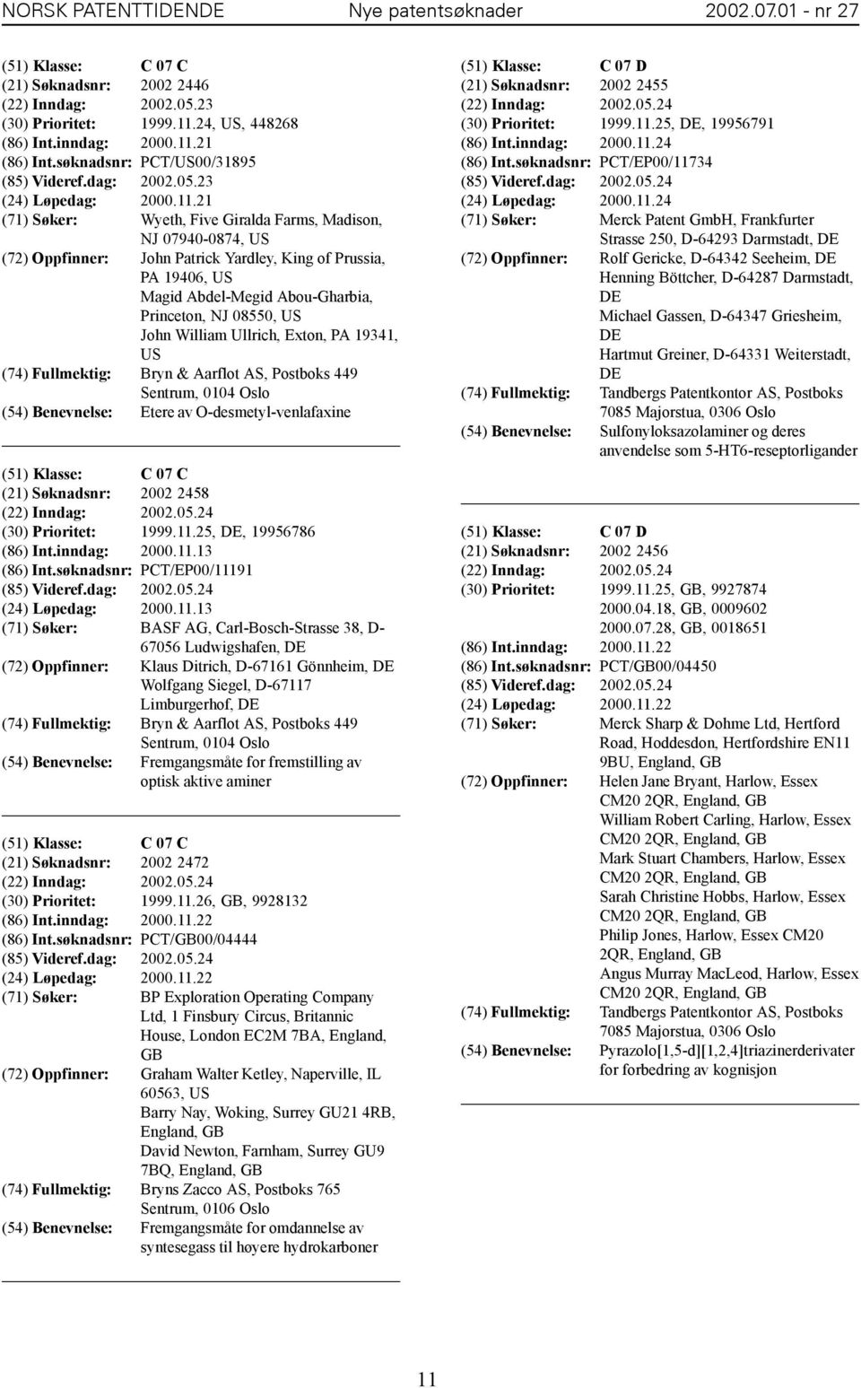 21 (71) Søker: Wyeth, Five Giralda Farms, Madison, NJ 07940-0874, (72) Oppfinner: John Patrick Yardley, King of Prussia, PA 19406, Magid Abdel-Megid Abou-Gharbia, Princeton, NJ 08550, John William