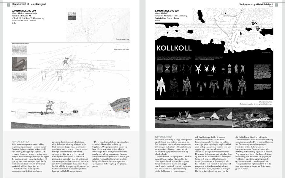 premie NOK 100 000 Motto: Kollkoll Forfattere: Arkitekt Toomas Tammis og Arkitekt Paco Ernest Ulmann Tallinn Oppriss nord Situasjonsplan, Heia Illustrasjoner med mast Situasjonsplan, Heia