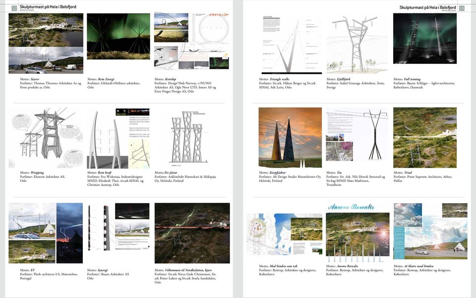ark MNAL Atle Leira, Motto: Fjällbjörk Forfatter: Isabel Gonzaga Arkitektur, Årsta, Sverige Motto: Full tenning Forfatter: Bjarne Schläger light+architectur,, Danmark Motto: Wrapping Forfatter: