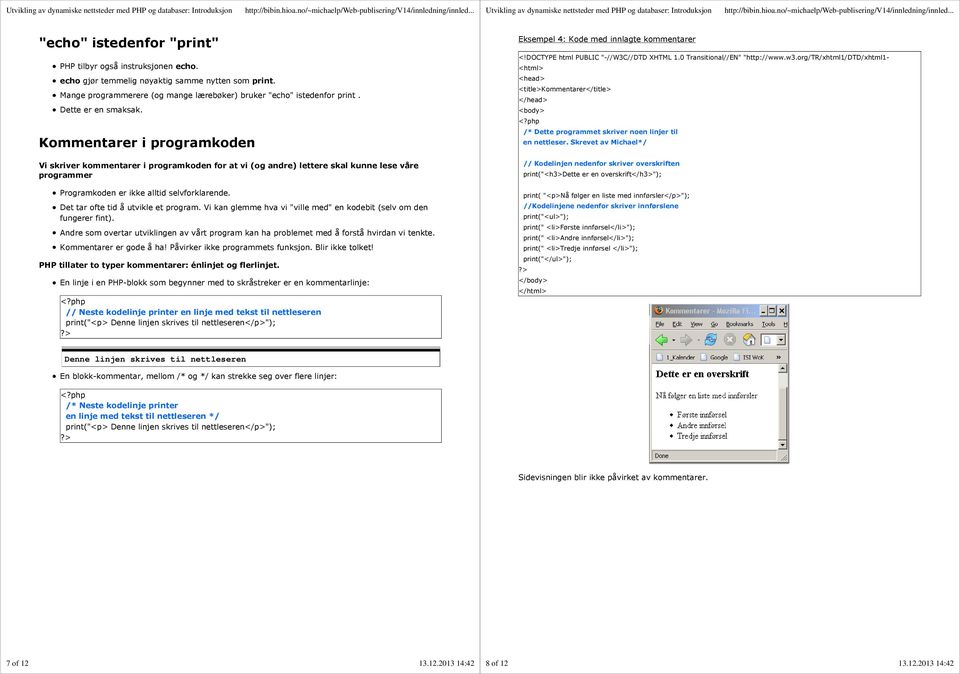 Det tar ofte tid å utvikle et program. Vi kan glemme hva vi "ville med" en kodebit (selv om den fungerer fint).