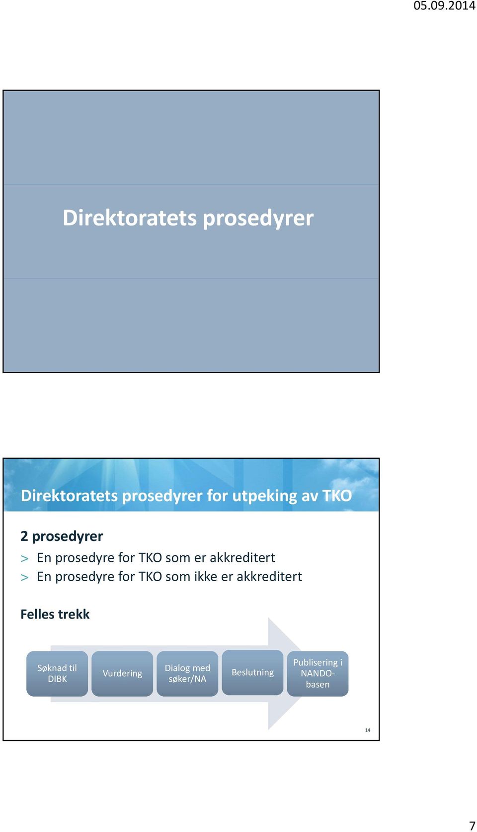 prosedyre for TKO som ikke er akkreditert Felles trekk Søknad til