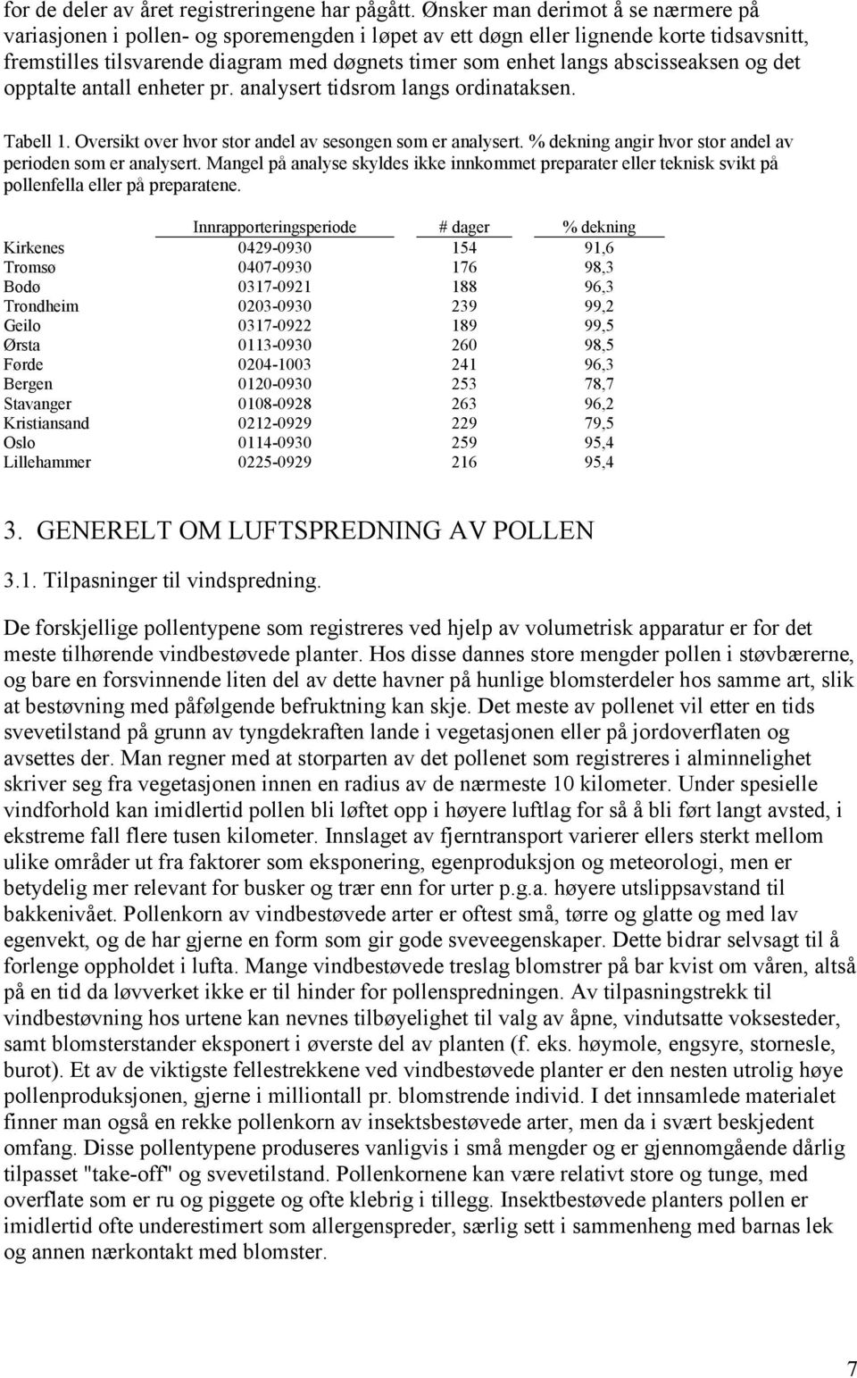 abscisseaksen og det opptalte antall enheter pr. analysert tidsrom langs ordinataksen. Tabell 1. Oversikt over hvor stor andel av sesongen som er analysert.