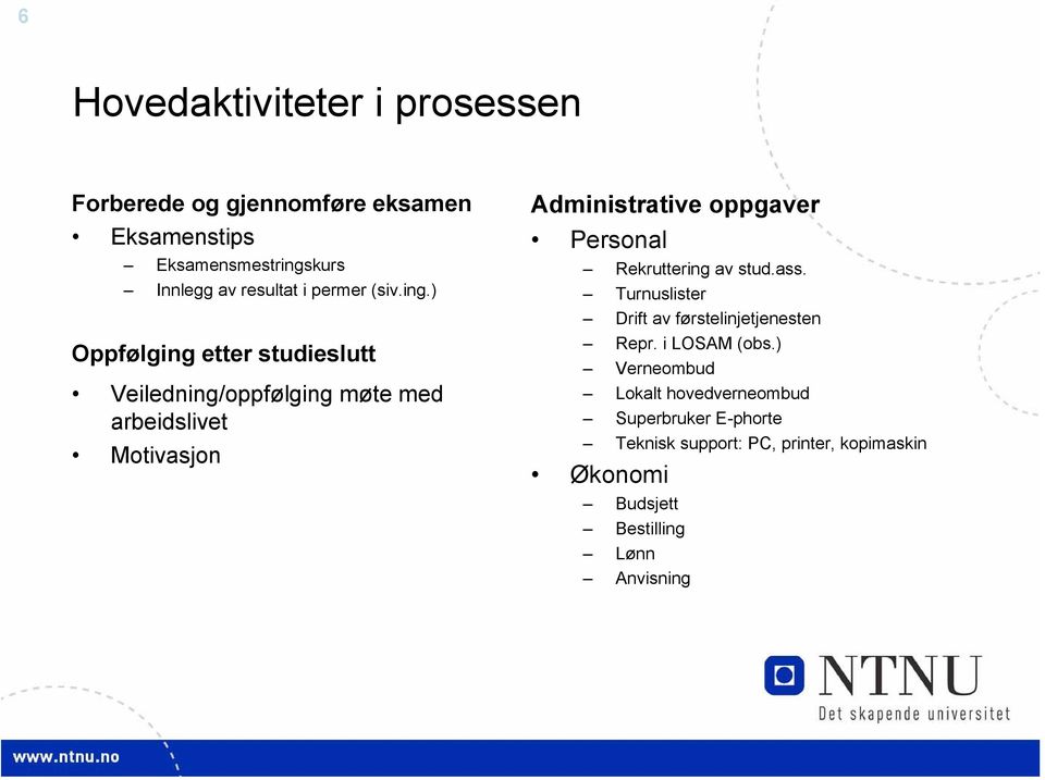 ) Oppfølging etter studieslutt Veiledning/oppfølging møte med arbeidslivet Motivasjon Administrative oppgaver Personal