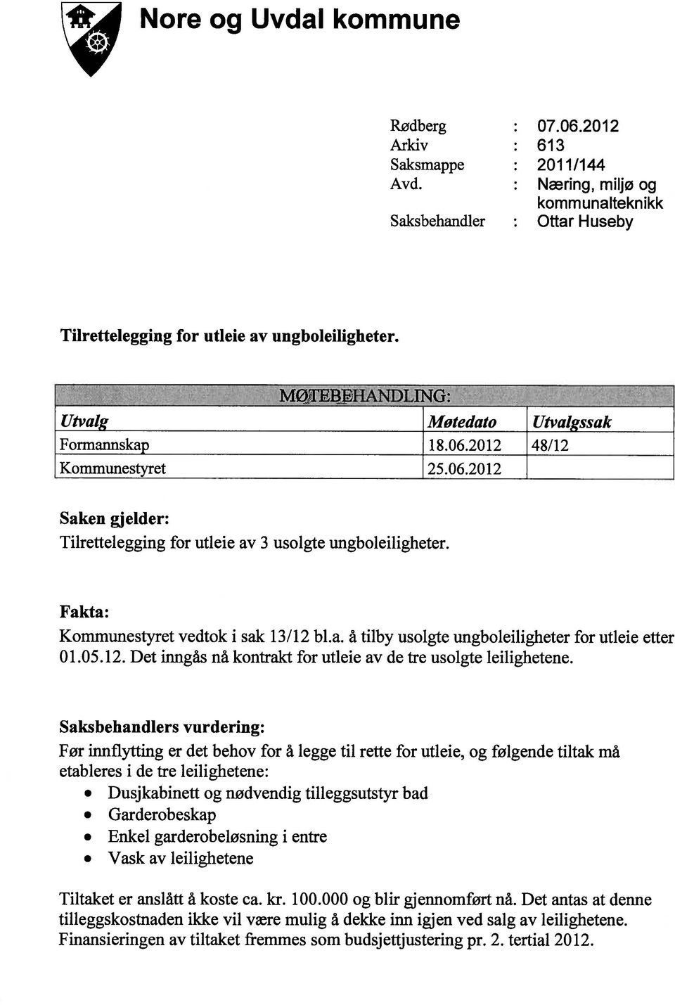 05.12. Det inngås nå kontrakt for utleie av de tre usolgte leilighetene.