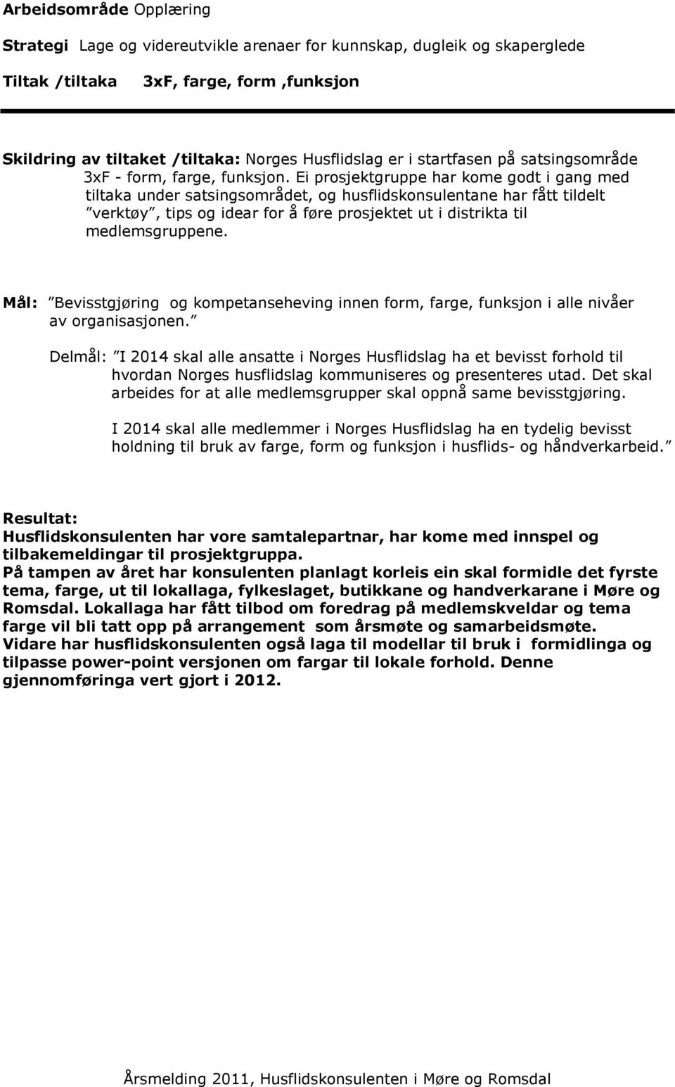 Ei prsjektgruppe har kme gdt i gang med tiltaka under satsingsmrådet, g husflidsknsulentane har fått tildelt verktøy, tips g idear fr å føre prsjektet ut i distrikta til medlemsgruppene.