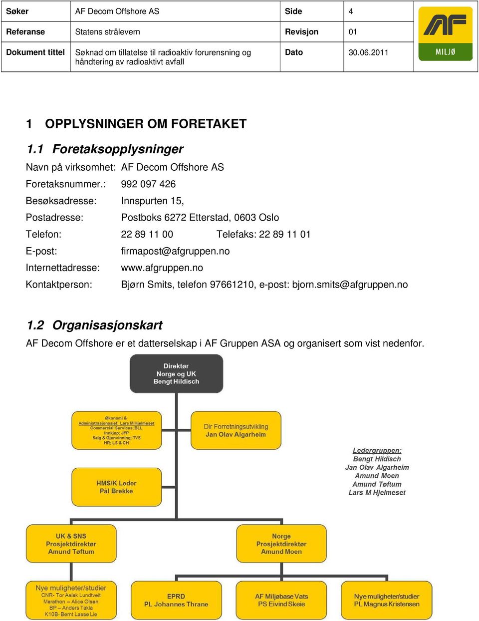 : 992 097 426 Besøksadresse: Innspurten 15, Postadresse: Postboks 6272 Etterstad, 0603 Oslo Telefon: 22 89 11 00 Telefaks: 22 89 11 01 E-post: firmapost@afgruppen.