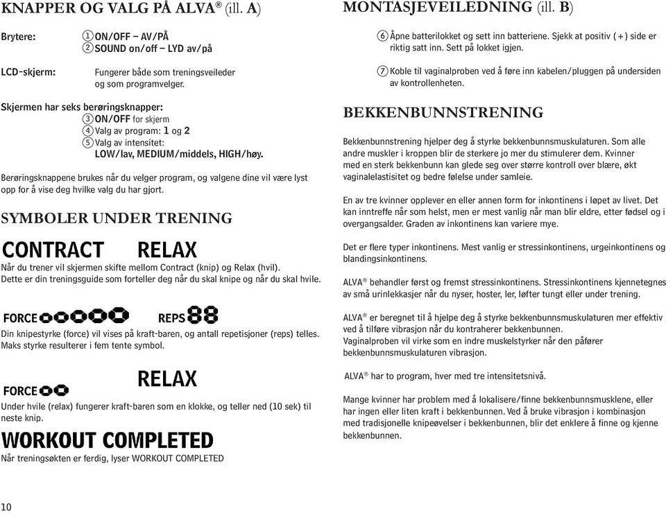 Skjermen har seks berøringsknapper: 3 ON/OFF for skjerm 4 Valg av program: 1 og 2 5 Valg av intensitet: LOW/lav, MEDIUM/middels, HIGH/høy.