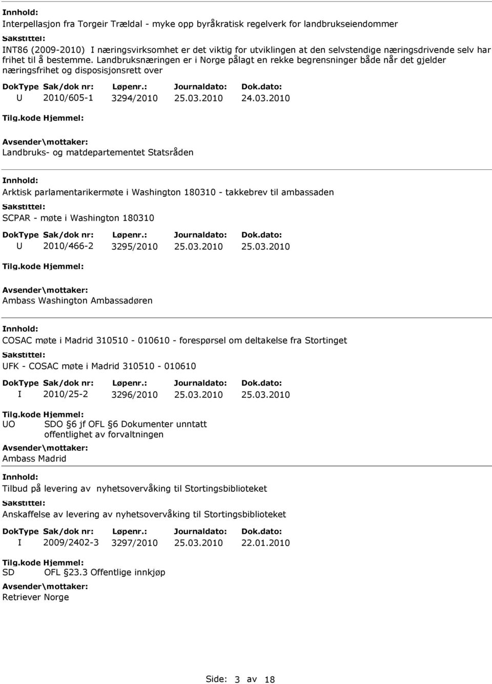 Landbruksnæringen er i Norge pålagt en rekke begrensninger både når det gjelder næringsfrihet og disposisjonsrett over 2010/605-1 3294/2010 Landbruks- og matdepartementet Statsråden Arktisk