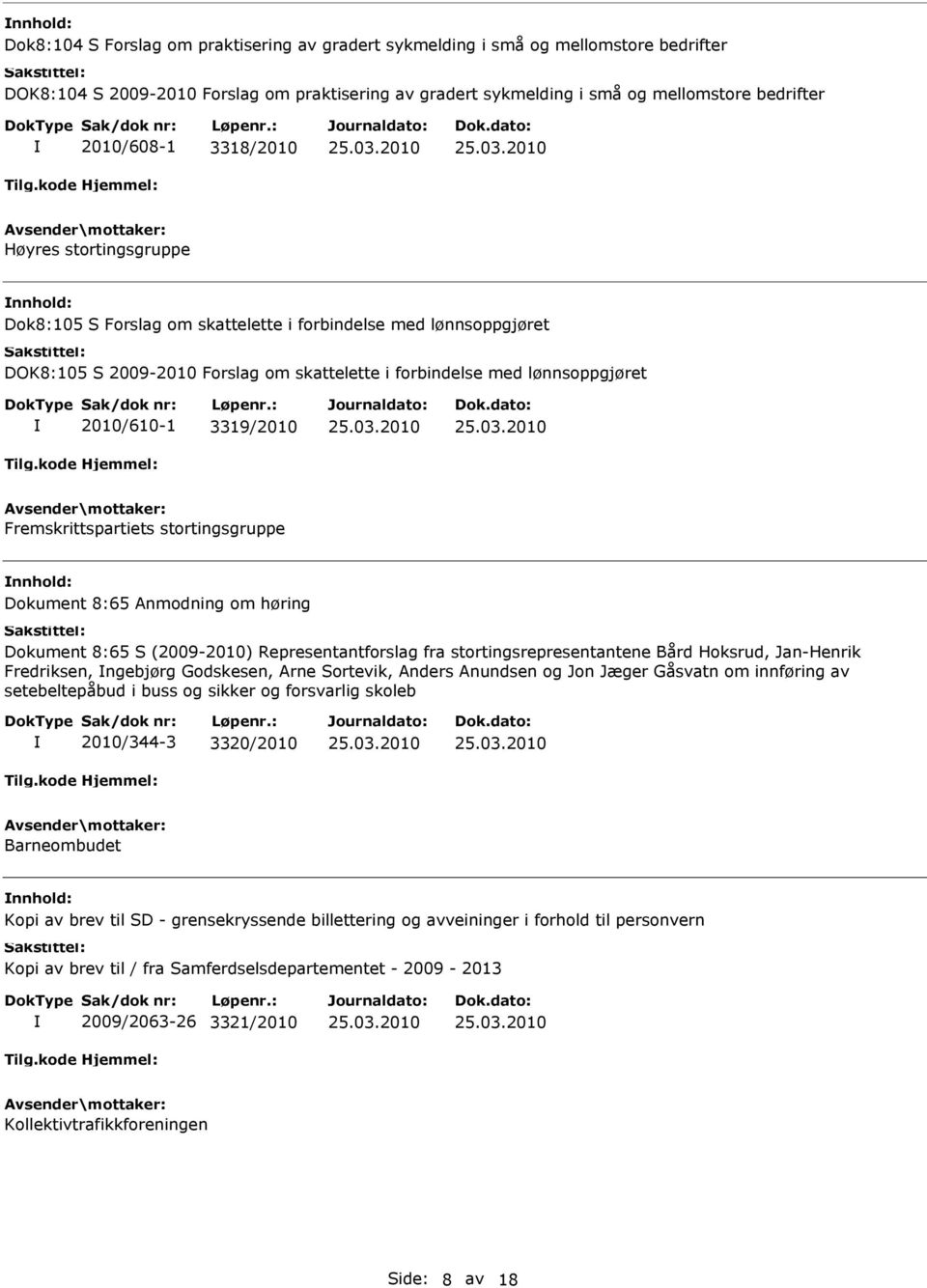 Fremskrittspartiets stortingsgruppe Dokument 8:65 Anmodning om høring Dokument 8:65 S (2009-2010) Representantforslag fra stortingsrepresentantene Bård Hoksrud, Jan-Henrik Fredriksen, ngebjørg