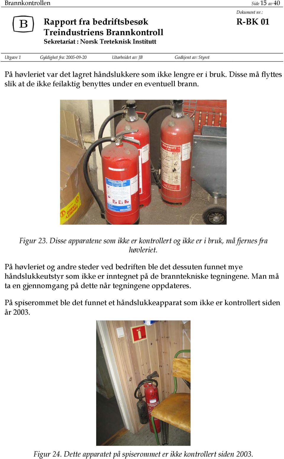 Disse apparatene som ikke er kontrollert og ikke er i bruk, må fjernes fra høvleriet.