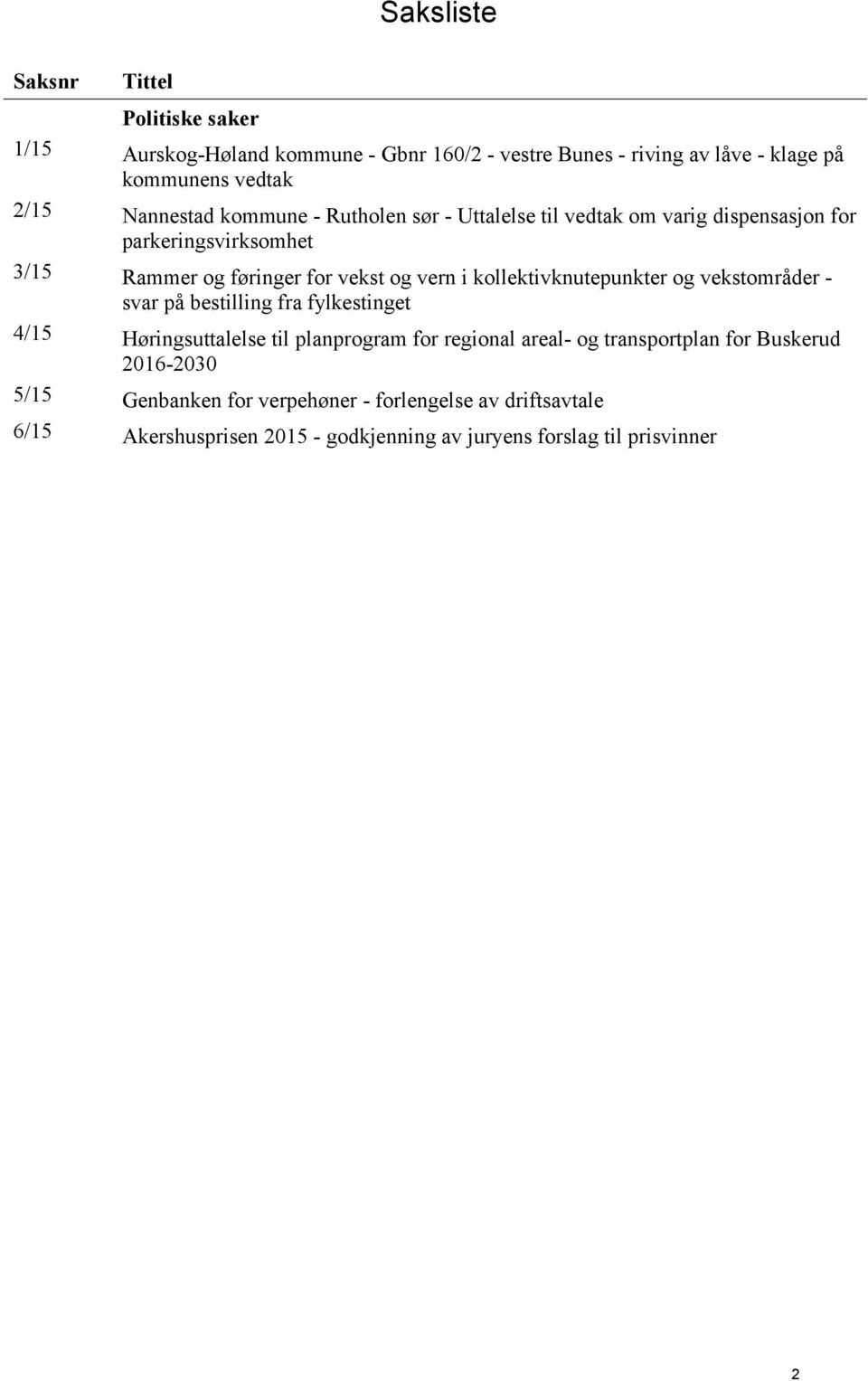 kollektivknutepunkter og vekstområder - svar på bestilling fra fylkestinget 4/15 Høringsuttalelse til planprogram for regional areal- og transportplan