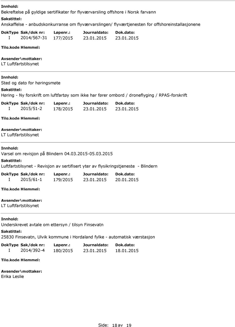 LT Luftfartstilsynet Varsel om revisjon på Blindern 04.03.