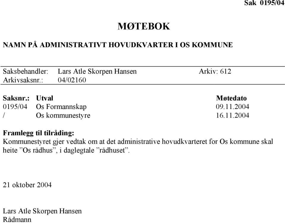 2004 / Os kommunestyre 16.11.