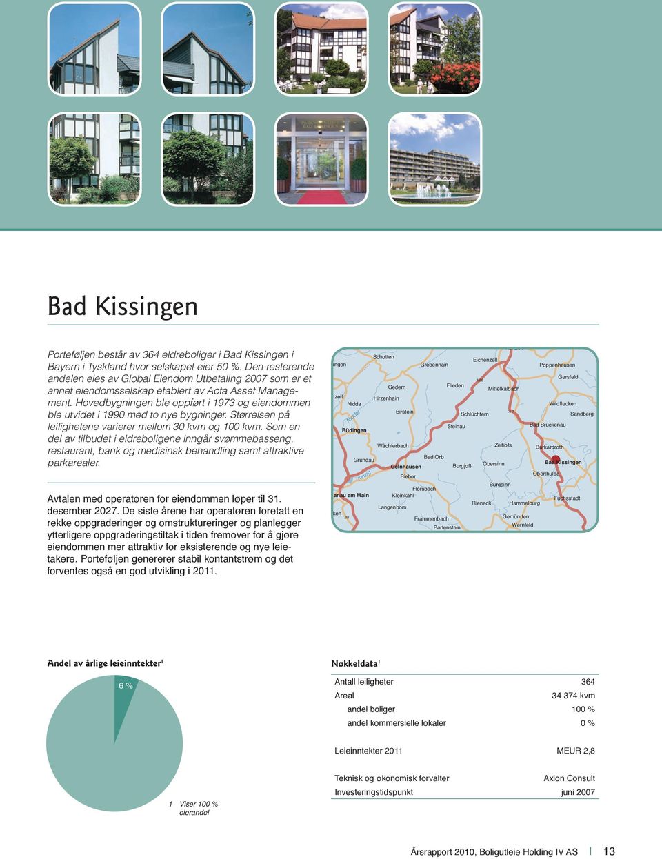 Hovedbygningen ble oppført i 1973 og eiendommen ble utvidet i 1990 med to nye bygninger. Størrelsen på leilighetene varierer mellom 30 kvm og 100 kvm.