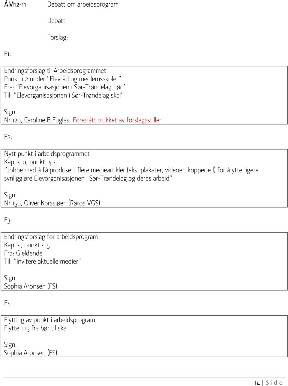 Fuglås Foreslått trukket av forslagsstiller F2: Nytt punkt i arbeidsprogrammet Kap. 4.0, punkt. 4.4 Jobbe med å få produsert flere medieartikler (eks. plakater, videoer, kopper e.