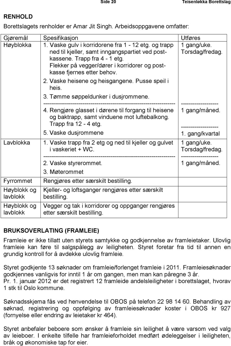 Lavblokka Fyrrommet Høyblokk og lavblokk Høyblokk og lavblokk 2. Vaske heisene og heisgangene. Pusse speil i heis. 3. Tømme søppeldunker i dusjrommene.