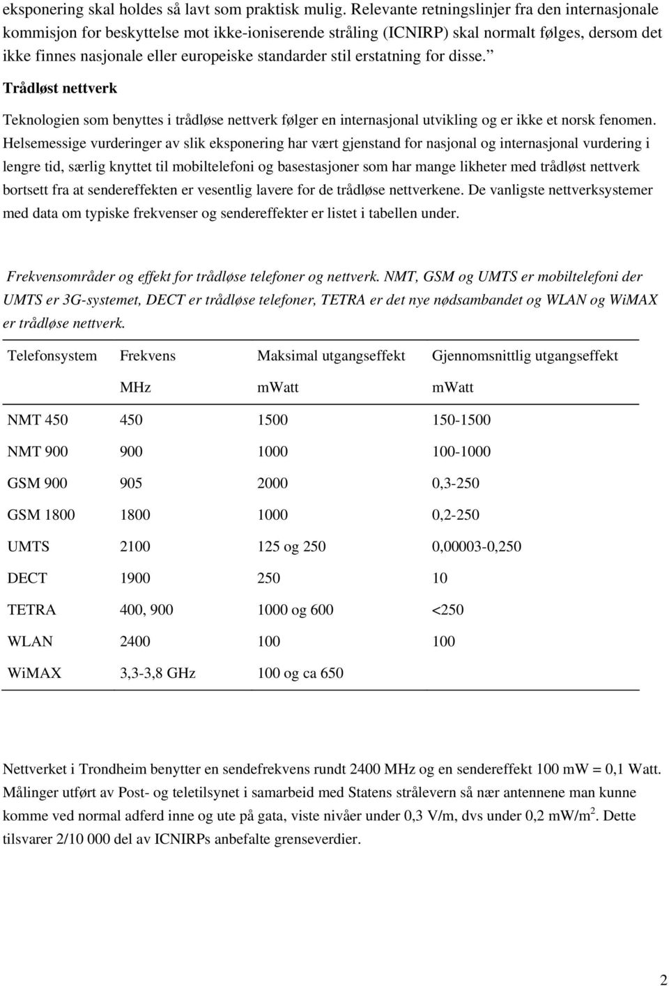 erstatning for disse. Trådløst nettverk Teknologien som benyttes i trådløse nettverk følger en internasjonal utvikling og er ikke et norsk fenomen.