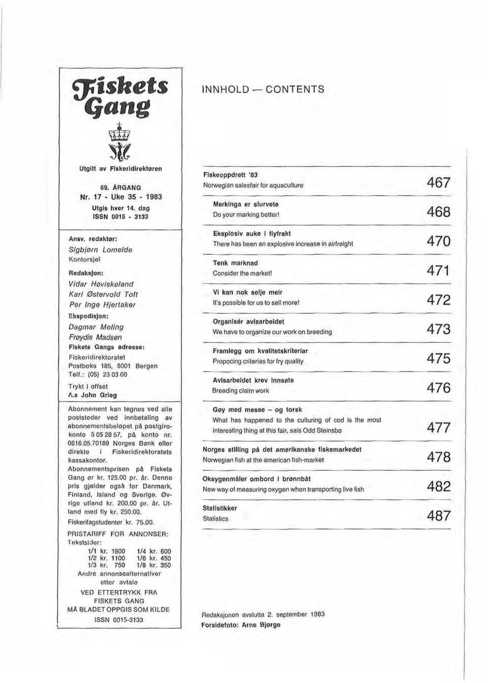 185, 5001 Bergen Tell.: (05) 230300 Trykt i offset F,.s John Grieg Abonnement kan tegnes ved alle poststeder ved lnnbetallng av abonnementsbelopet på postgirokonto 505 28 57, pa konto nr. 061605.