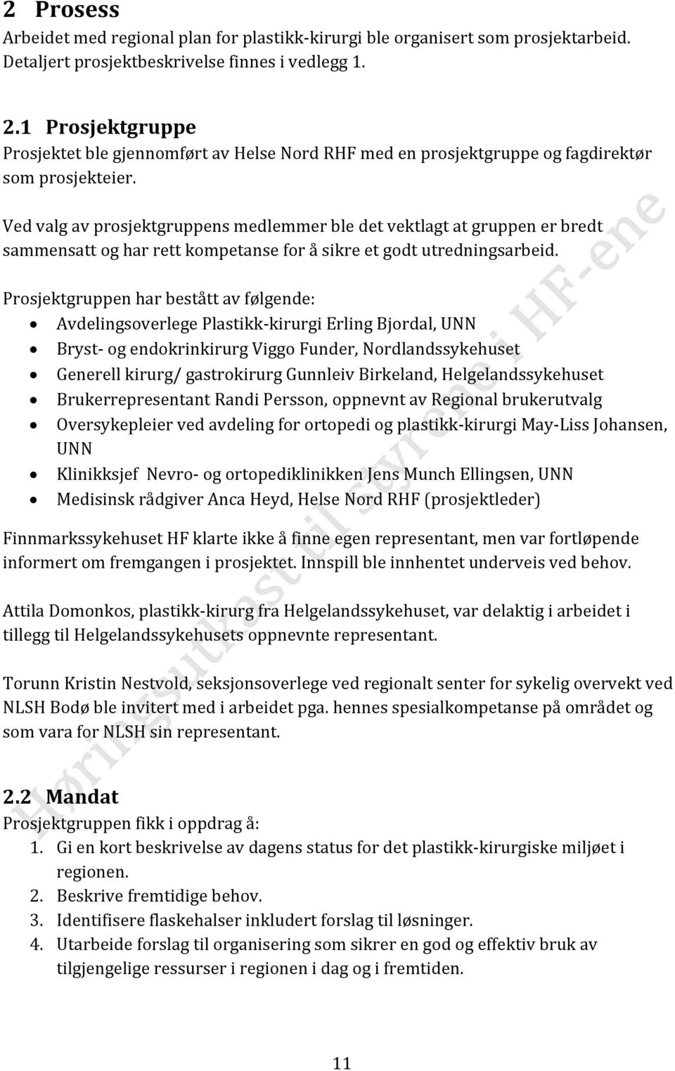 Ved valg av prosjektgruppens medlemmer ble det vektlagt at gruppen er bredt sammensatt og har rett kompetanse for å sikre et godt utredningsarbeid.