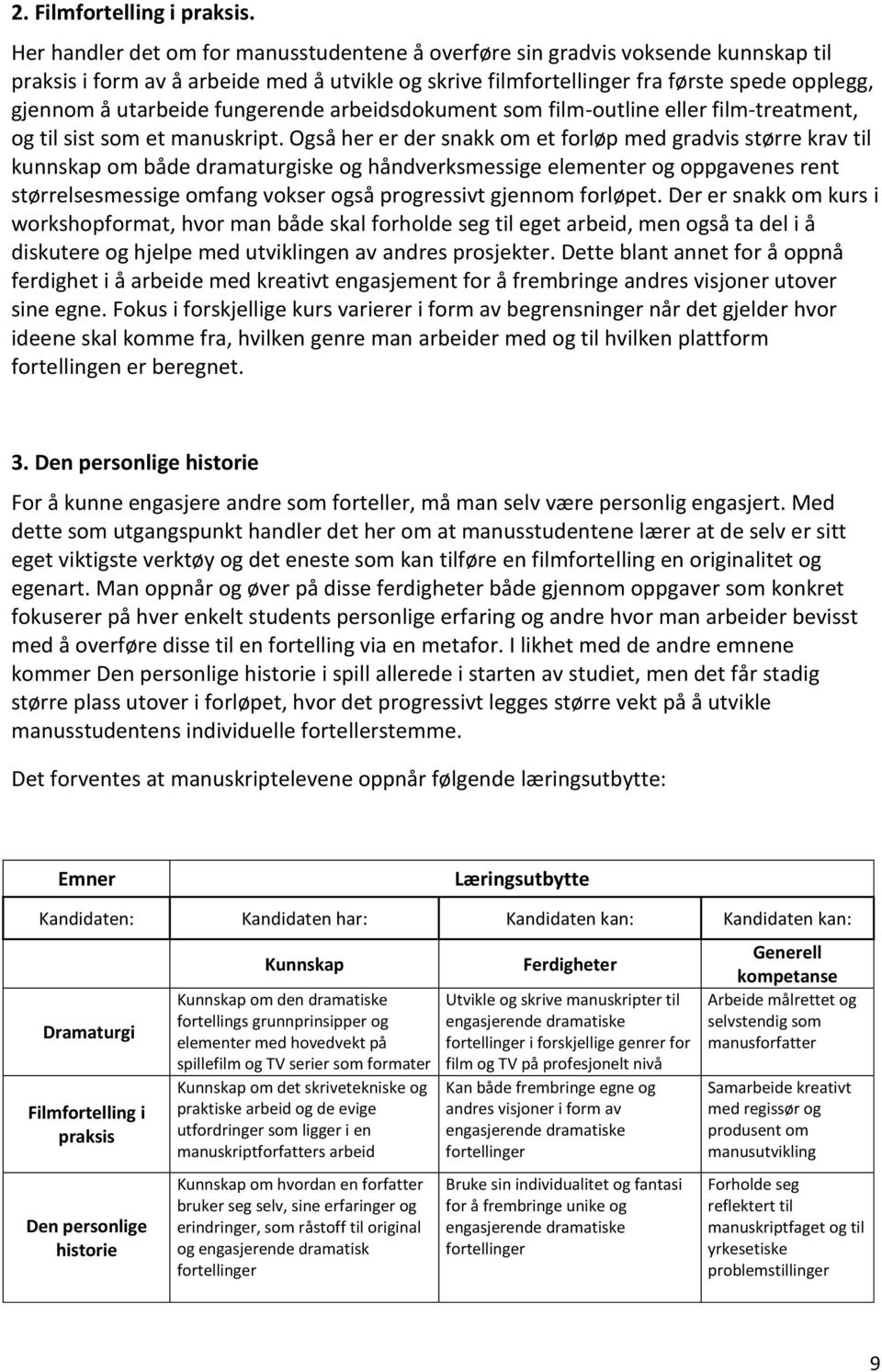 fungerende arbeidsdokument som film-outline eller film-treatment, og til sist som et manuskript.