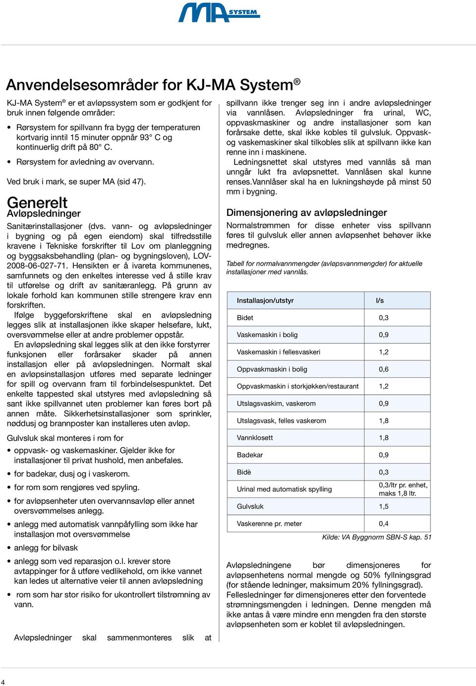 vann- og avløpsledninger i bygning og på egen eiendom) skal tilfredsstille kravene i Tekniske forskrifter til Lov om planleggning og byggsaksbehandling (plan- og bygningsloven), LOV- 2008-06-027-71.