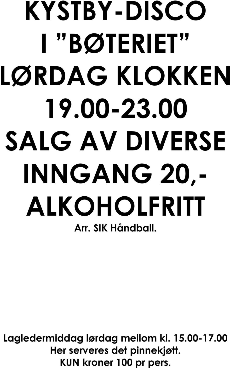 Håndball. Lagledermiddag lørdag mellom kl. 15.00-17.