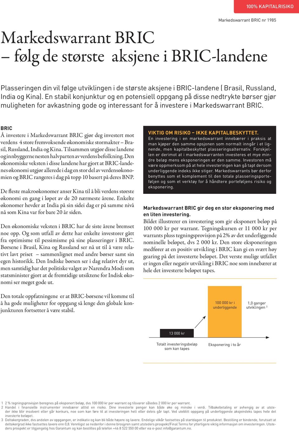 BRIC Å investere i Markedswarrant BRIC gjør deg investert mot verdens 4 store fremvoksende økonomiske stormakter Brasil, Russland, India og Kina.